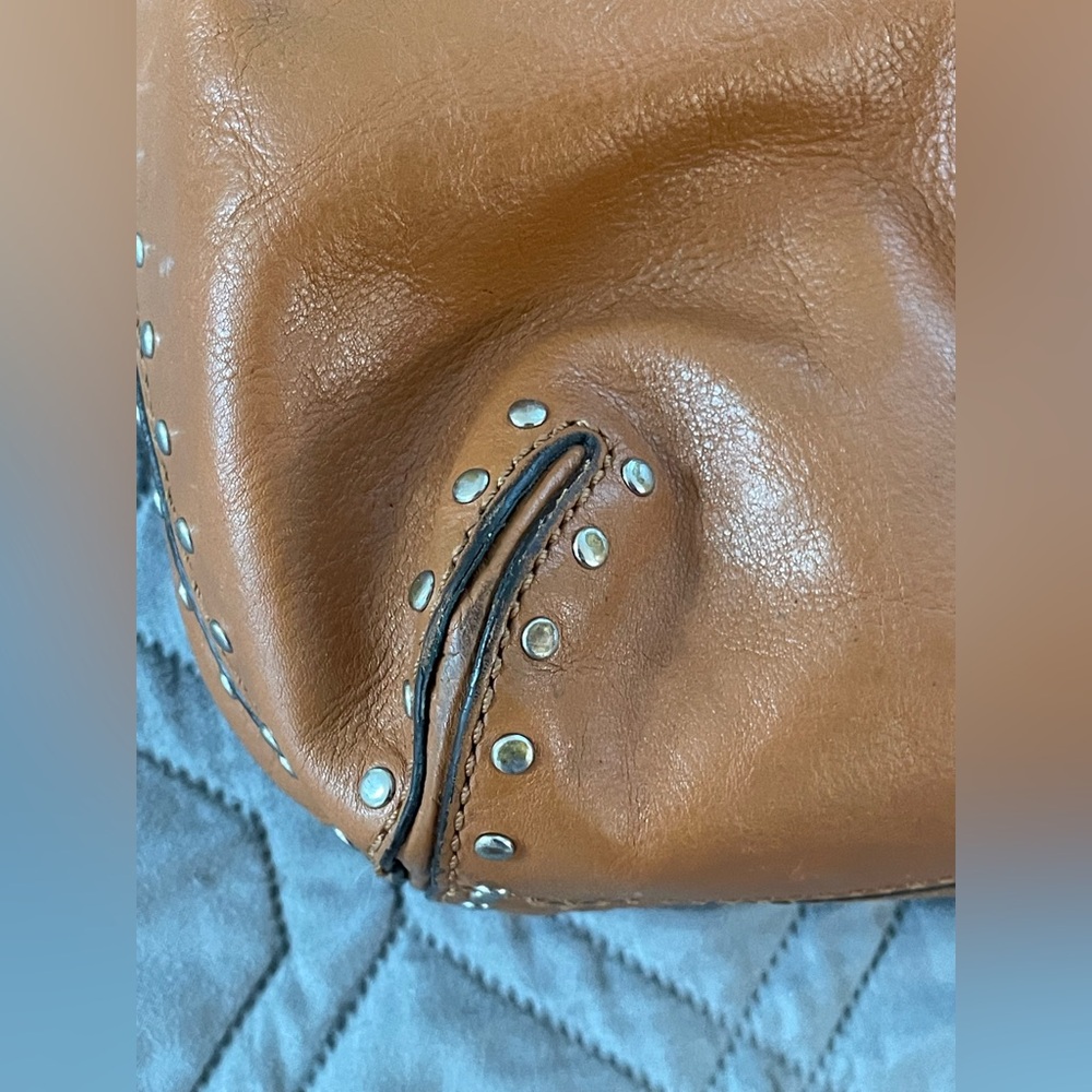 Y2K Michael Kors Cognac Leather Hobo | Studded Boho Chic Early 2000s It Girl Bag - Picture 9 of 16